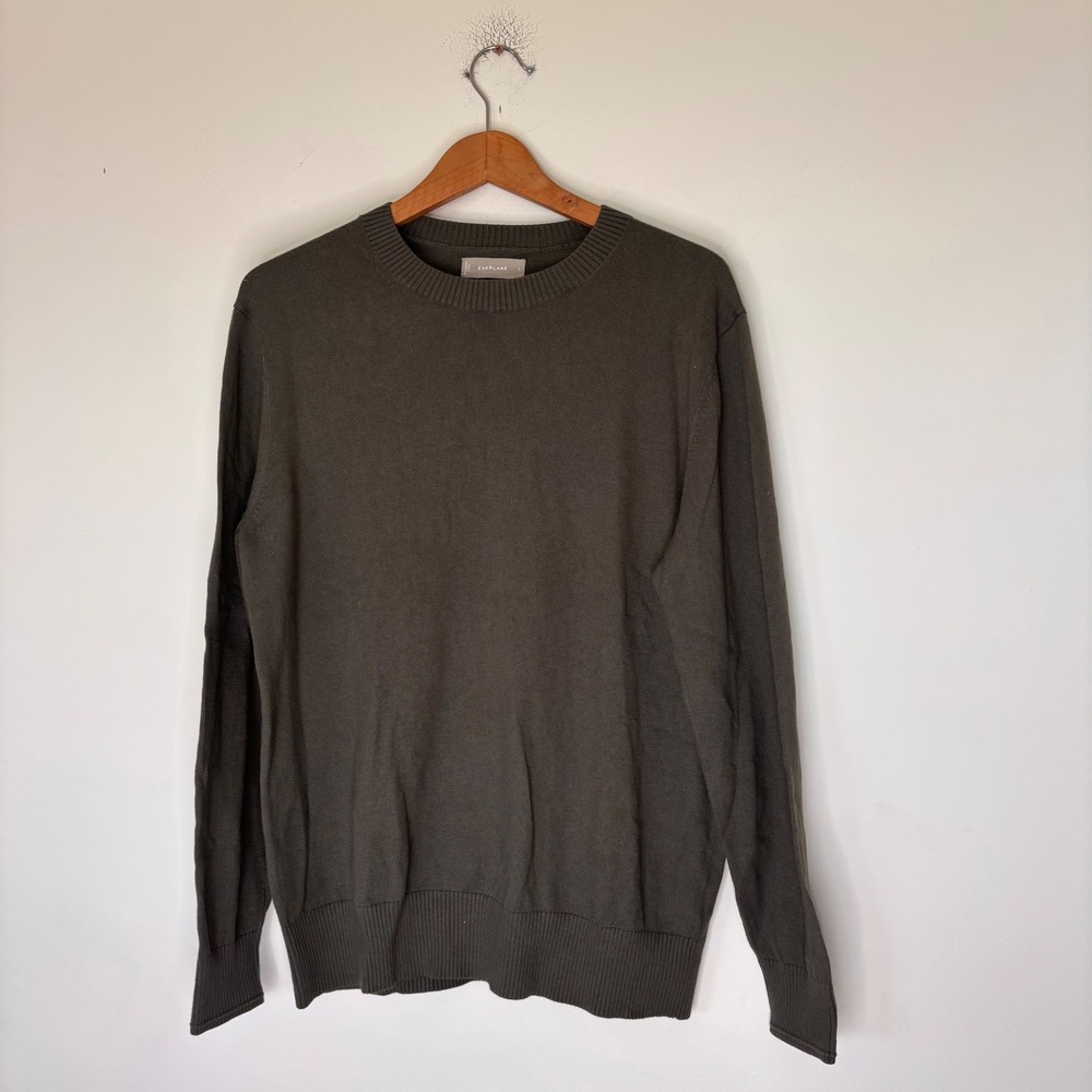 Everlane No-Sweat Sweater Olive Green Crewneck Cotton Coolmax size Large